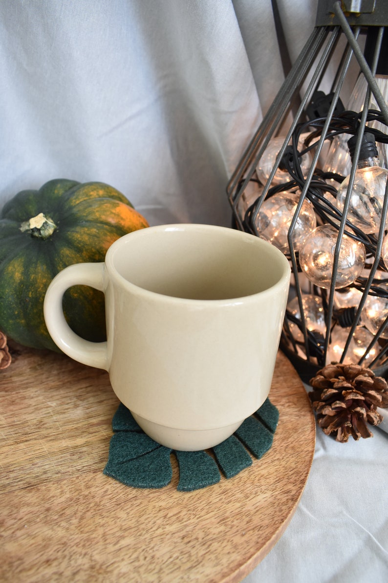 Set of Drink Coasters Green Felt Monstera Coaster Tropical Etsy