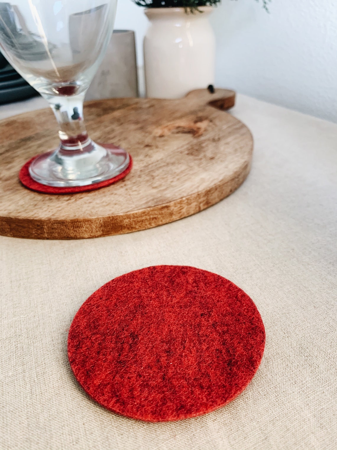 Set of 6 Drink Coasters Red Felt Round Drink Coaster Round Etsy