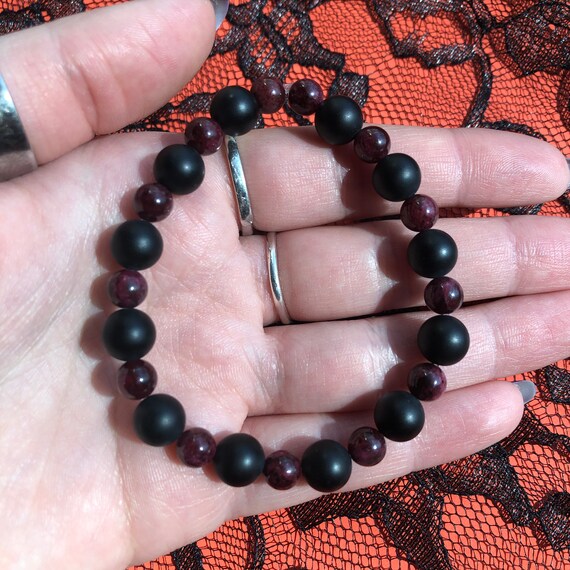 Matte Onyx and Garnet Beaded Bracelet Etsy Singapore