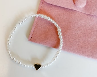 Heart Pearl Bracelet - Love Bracelet - Stackable bracelet add on