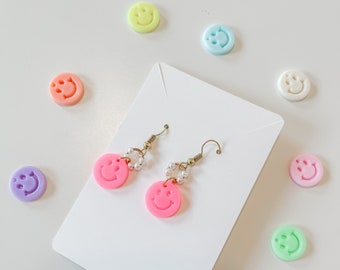 Smiley Pearl Earrings - Pick your own color - Smiley Face - Perlitas - Happy Face - Colorful