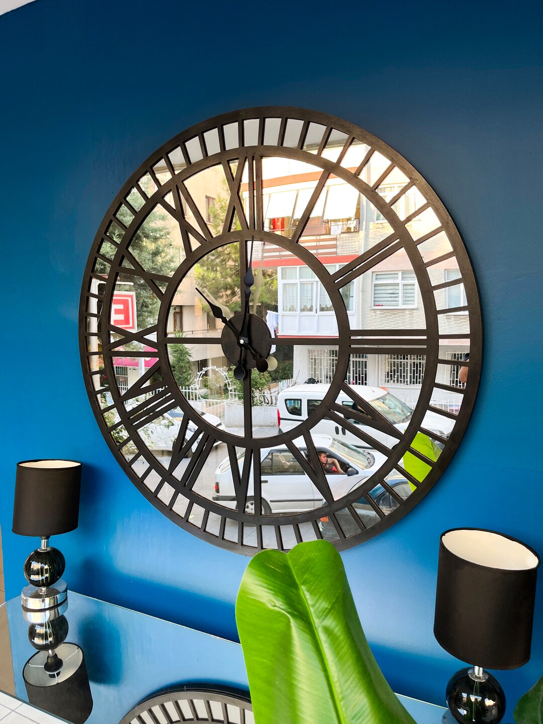 Large Mirrored Wall Clock for Home Decor Silver Mirror Wall Etsy