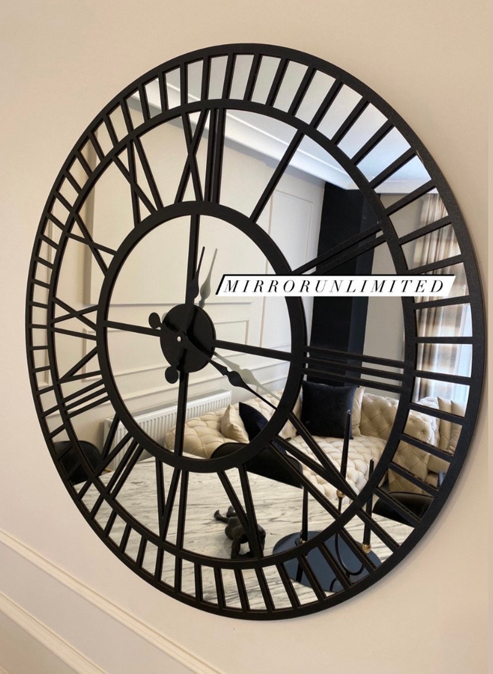 Large Mirrored Wall Clock for Home Decor Silver Mirror Wall Etsy