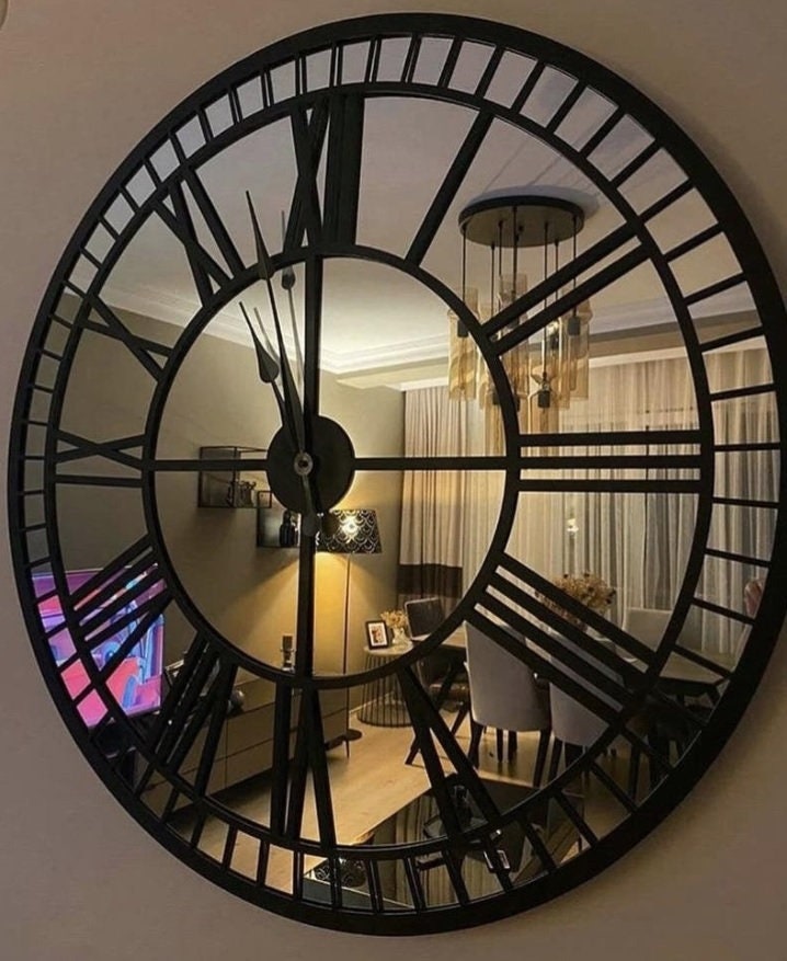 Black Large Wall Clock Real Mirror Clock black Colored Etsy UK