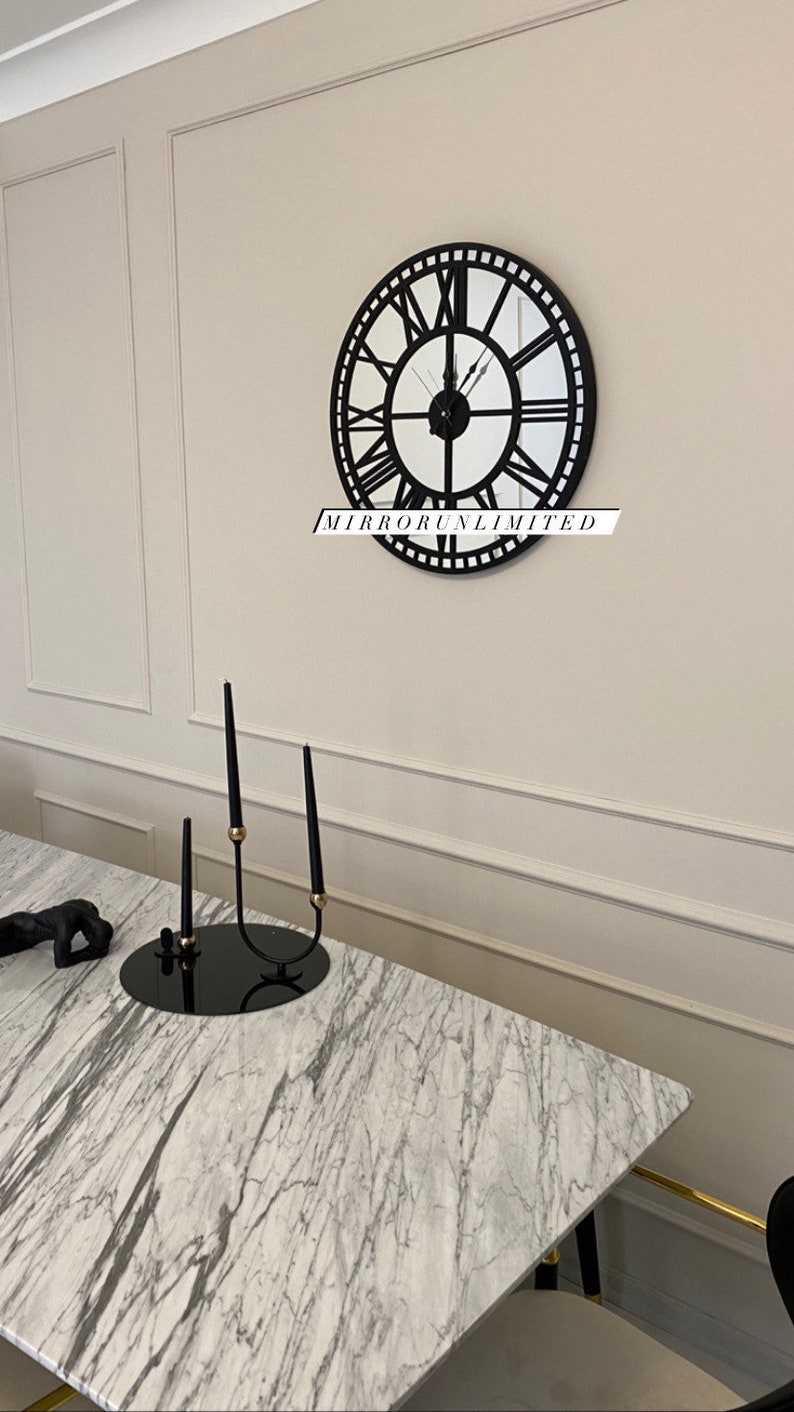 Black Large Wall Clock Real Mirror Clock black Colored Etsy