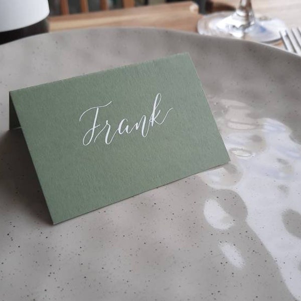 Green Tented Place Cards | Modern Calligraphy | Handwritten | Events | Weddings