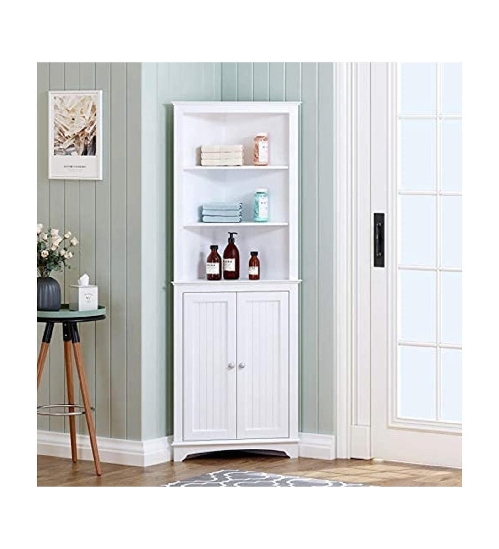 Tall Corner with Two Doors and Three Tier Shelves Etsy
