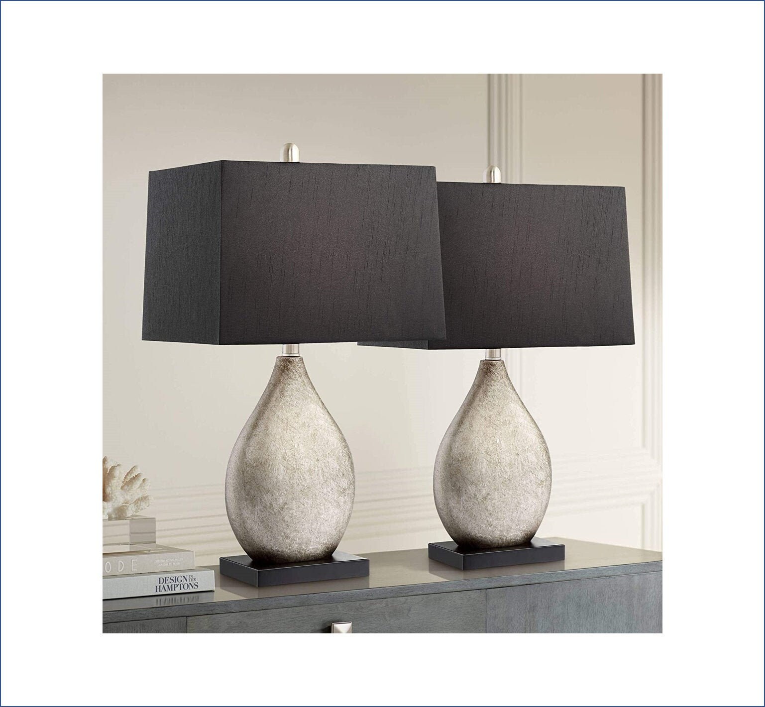 Set of 2 Modern Table Lamps Black Rectangular Shade for Etsy