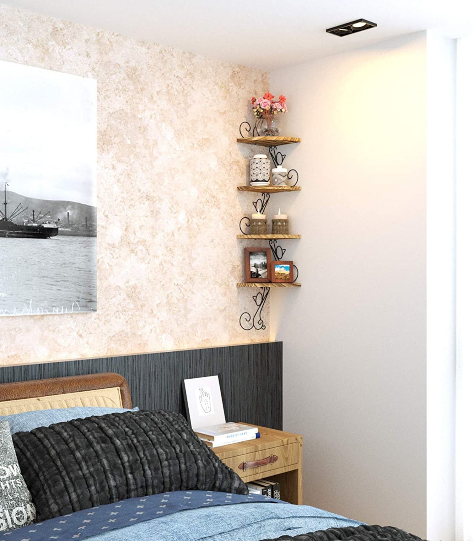 Wall Mount Corner Shelves 4 Tier Floating Corner Storage Wood Etsy