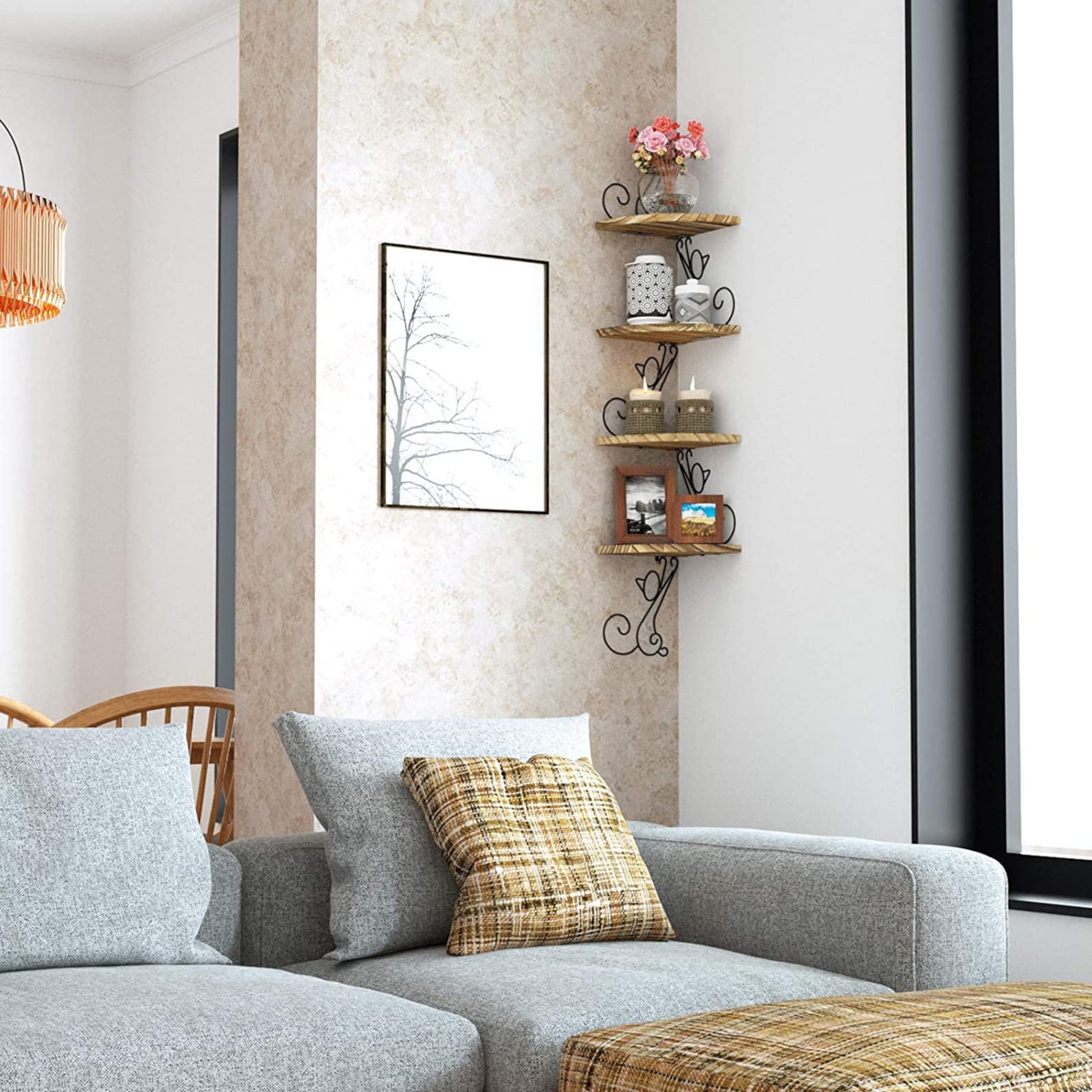 Wall Mount Corner Shelves 4 Tier Floating Corner Storage Wood Etsy