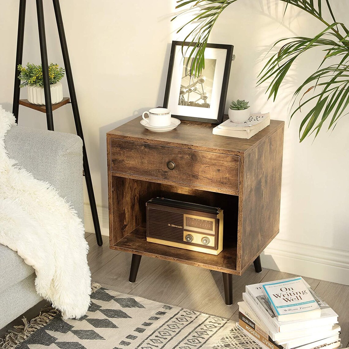 Nightstand End Table With Drawer Open Compartment and Etsy