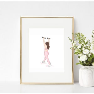 DIGITAL DOWNLOAD: Workout Girl Dumbbells Brunette Printable, PDF illustration, instant download