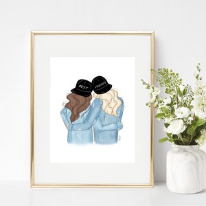DIGITAL DOWNLOAD: Best Friends Forever Hats Brunette and Blonde, Dark Brunette Girls Printable, PDF illustration, Instant download