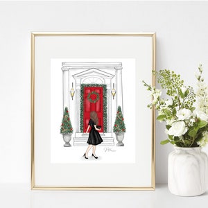 DIGITAL DOWNLOAD: City Girl Christmas Brunette, Blonde, Dark Brunette or Red Hair Girl Printable, PDF illustration, instant download