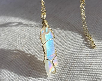 Angel Aura Quartz Rainbow Aura Crystal Necklace / Spirit & Angel Guide connection / Aura Shielding / Peace and Clarity
