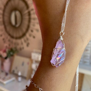 Purple Aura Quartz Crystal Necklace Violet Aura / Crown Chakra Activation / Raise Consciousness