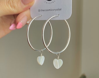 Pearl Heart Earrings / Hoop earrings / Freshwater pearl hoop earrings / Sterling Silver and Goldfilled