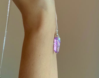 Purple Aura Quartz Crystal Necklace Violet Aura / Crown Chakra Activation / Raise Consciousness