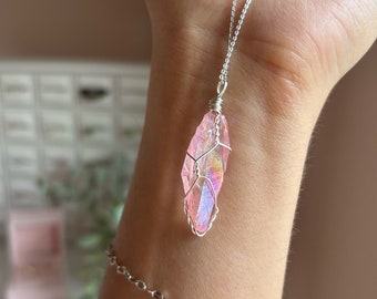 Rose Aura Quartz Small Pink Quartz Crystal Necklace / Heart Chakra / Universal love / Peace & Tranquility