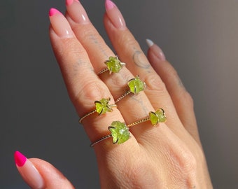 Peridot Rings Adjustable size 5 - 9 / Handmade Peridot August birthstone rings / Crystal gemstone rings / Healing jewelry