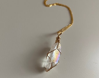 Angel Aura Quartz Rainbow Aura Crystal Necklace / Spirit & Angel Guide connection / Aura Shielding / Peace and Clarity