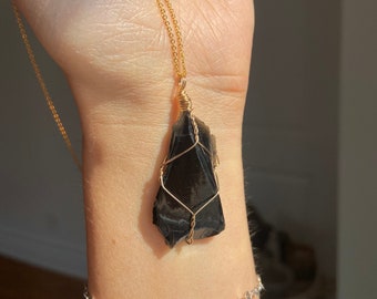 Obsidian Raw Protection Necklace  / Truth Enhancing / Dissolve Negative Energies / Abstract Obsidian / Reiki Infused