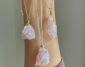 Rose Quartz Raw Crystal Necklace / Harmonizes Relationships / Radiates Universal Love / Inner Healing / Reiki Infused