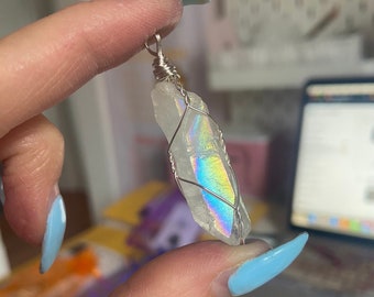 Angel Aura Quartz Rainbow Aura Crystal Necklace / Spirit & Angel Guide connection / Aura Shielding / Peace and Clarity