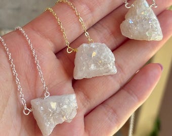 Engel Aura Druzy Geode Halskette / Energieverstärkend / Engel Verbindung / Hochschwingende Energie / Engel Aura Quarz