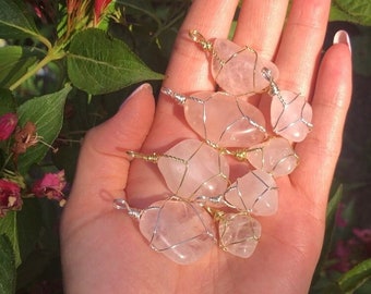 Rose Quartz Crystal Necklace / Harmonizes Relationships / Radiates Universal Love / Handmade & Reiki Infused