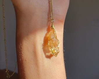 Citrine Necklace / Success & Abundance / Manifestation Stone / Intuition + Protection / Raw Point Commercial Treated Citrine / Reiki Infused