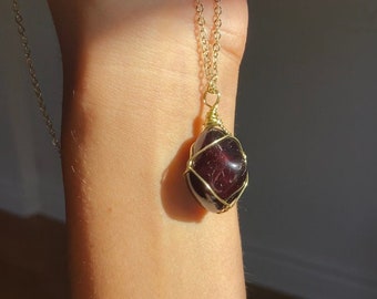 Red Garnet January Birthstone Crystal Necklace / Love & Devotion / Commitment Stone / Reiki Infused Handmade