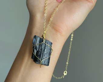 Raw Black Tourmaline Necklace/ Protection & Elimination of Negative Energy / EMF protection / Immune Booster / Reiki Infused