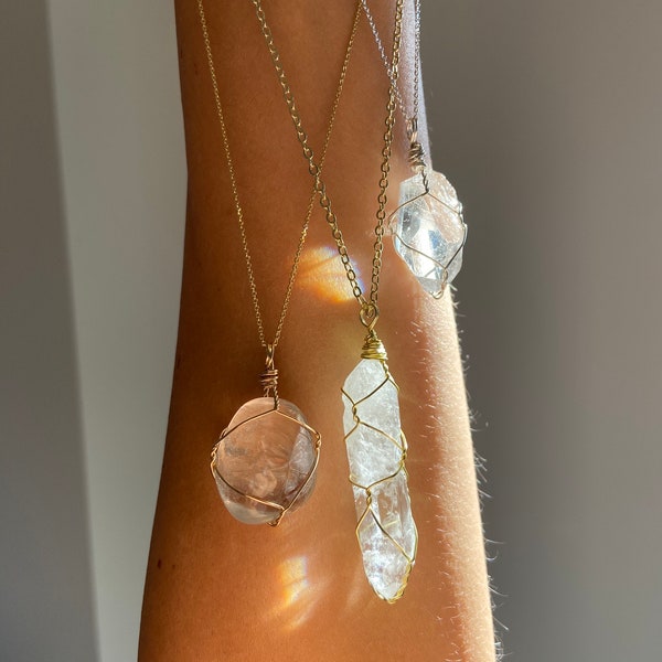 Clear Quartz Reiki Infused High Vibrational Energy Necklace / Amplifies Intentions / Clear Communication / Enhances Growth + Awareness