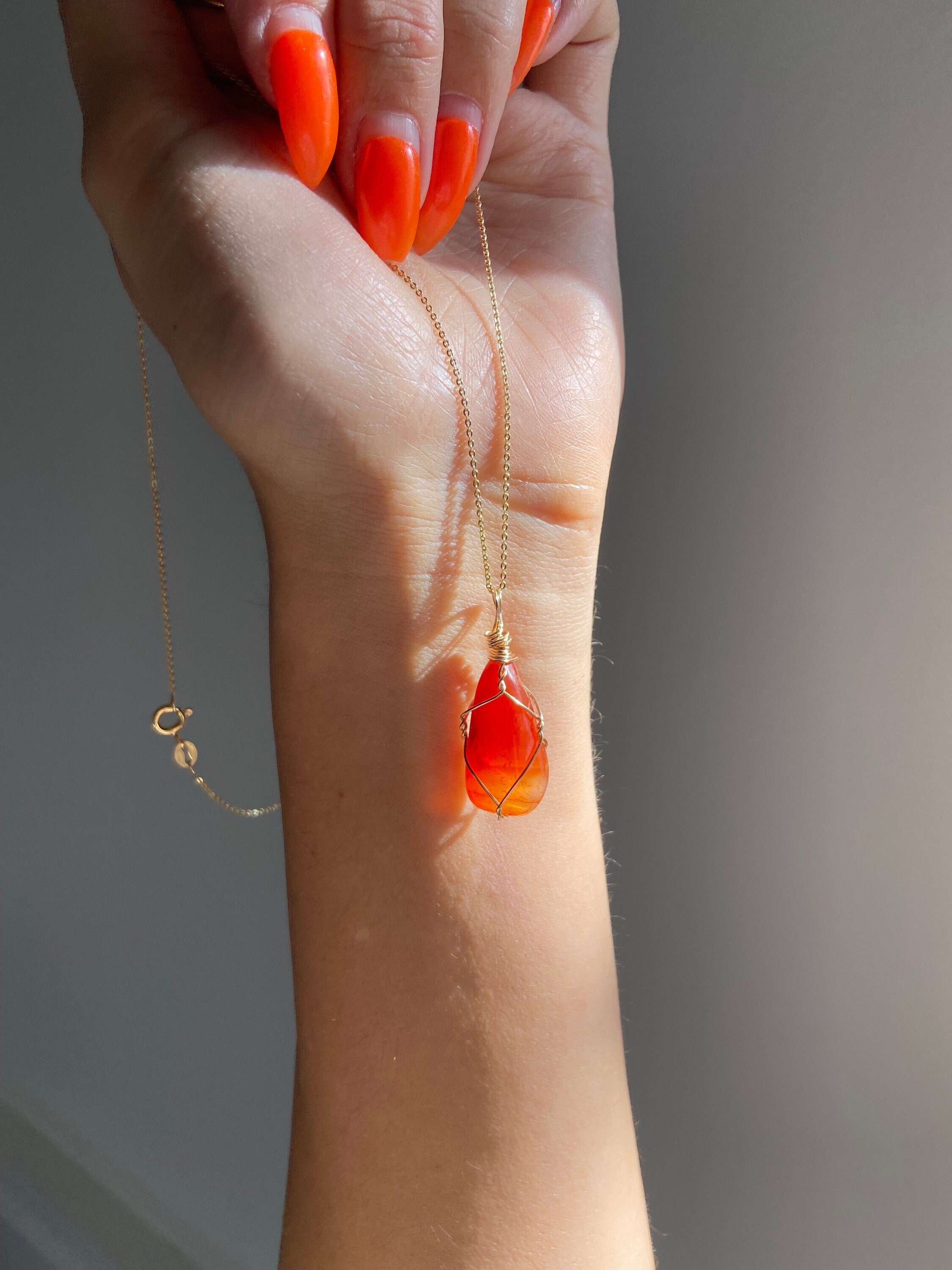 Carnelian Necklace, Carnelian Crystal Necklace, Carnelian