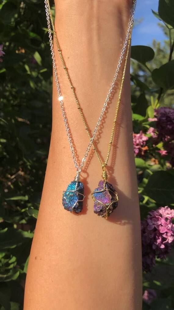 Chalcopyrite Peacock Ore Bornite Small Crystal Stone Necklace