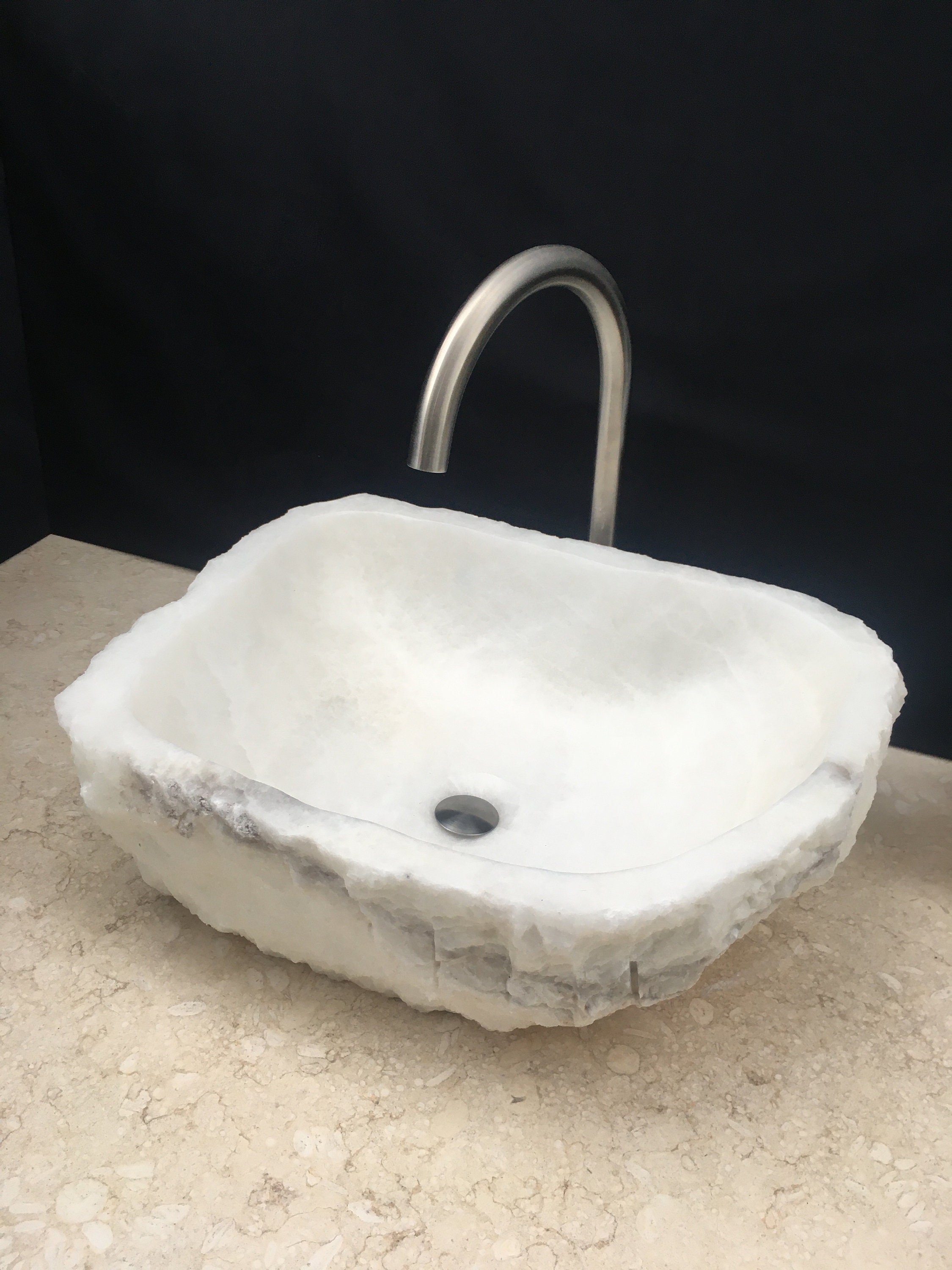 White Onyx Stone Bathroom Vessel Sink Matte Finish Bathroom Etsy