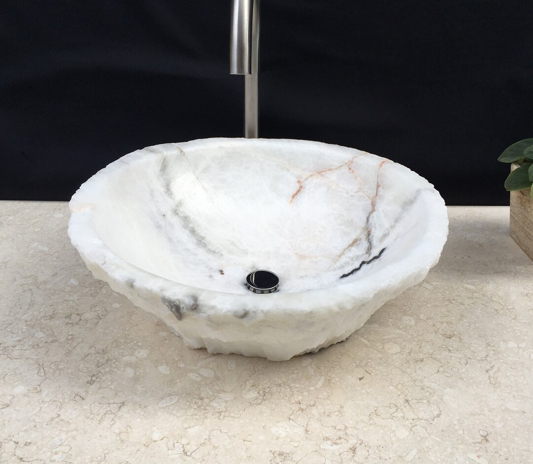 White Onyx Stone Bathroom Vessel Sink Matte Finish Bathroom Etsy