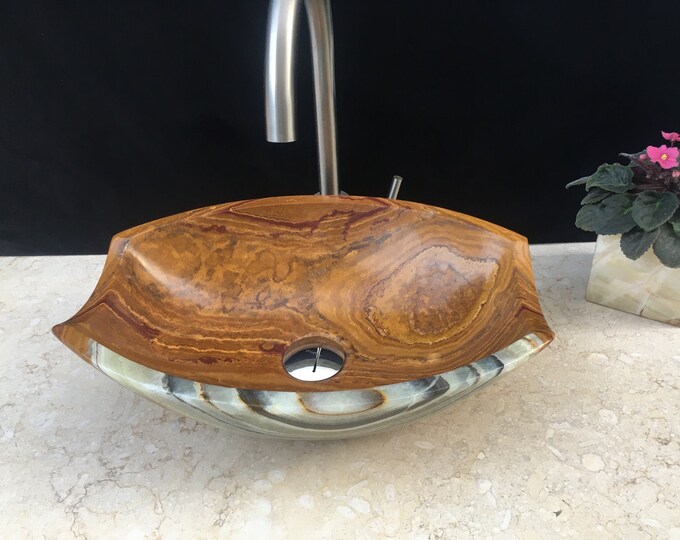 Travertine Red Onyx Stone Bathroom Vessel Sink Natural Stone Etsy