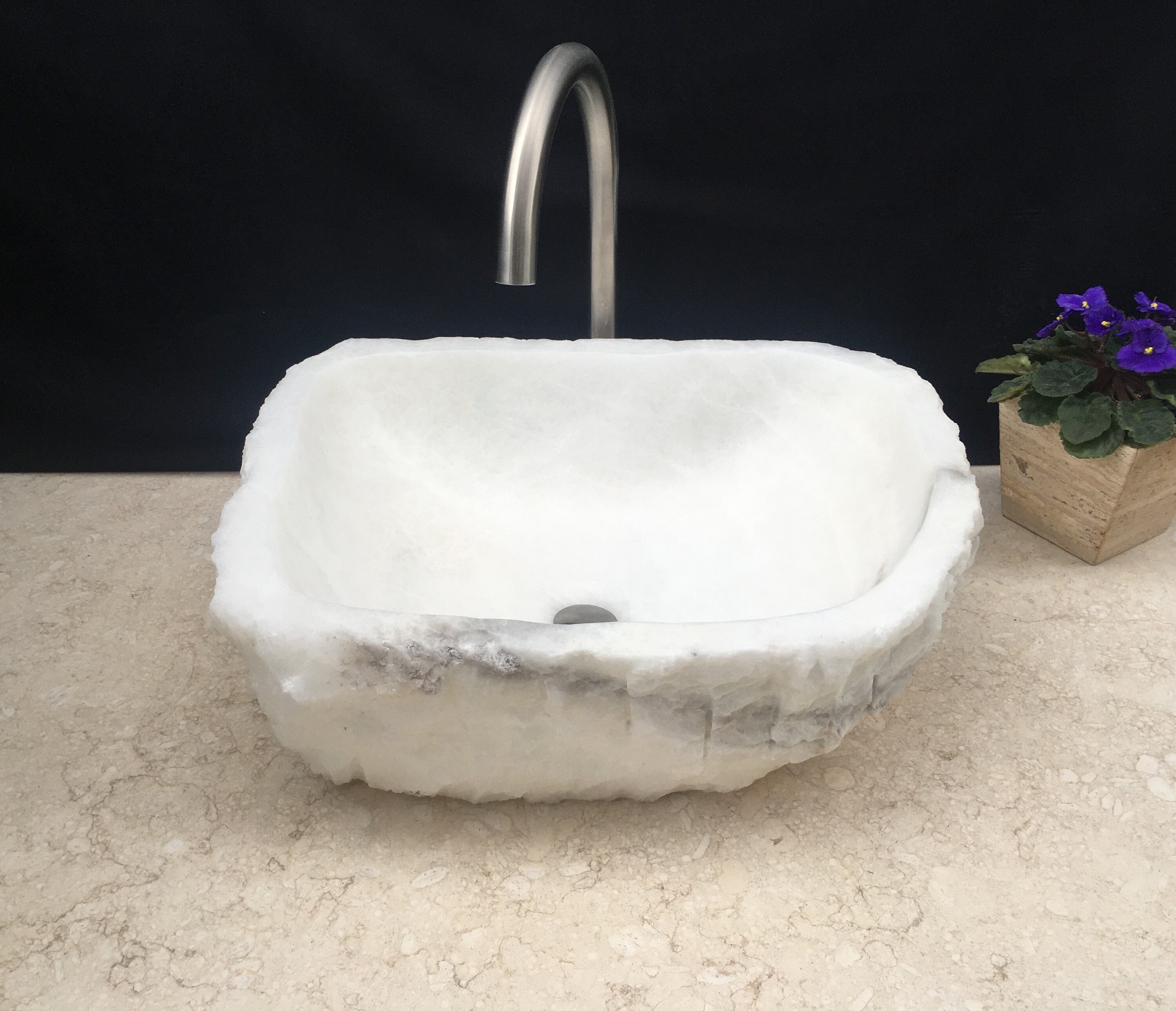 White Onyx Stone Bathroom Vessel Sink Matte Finish Bathroom Etsy