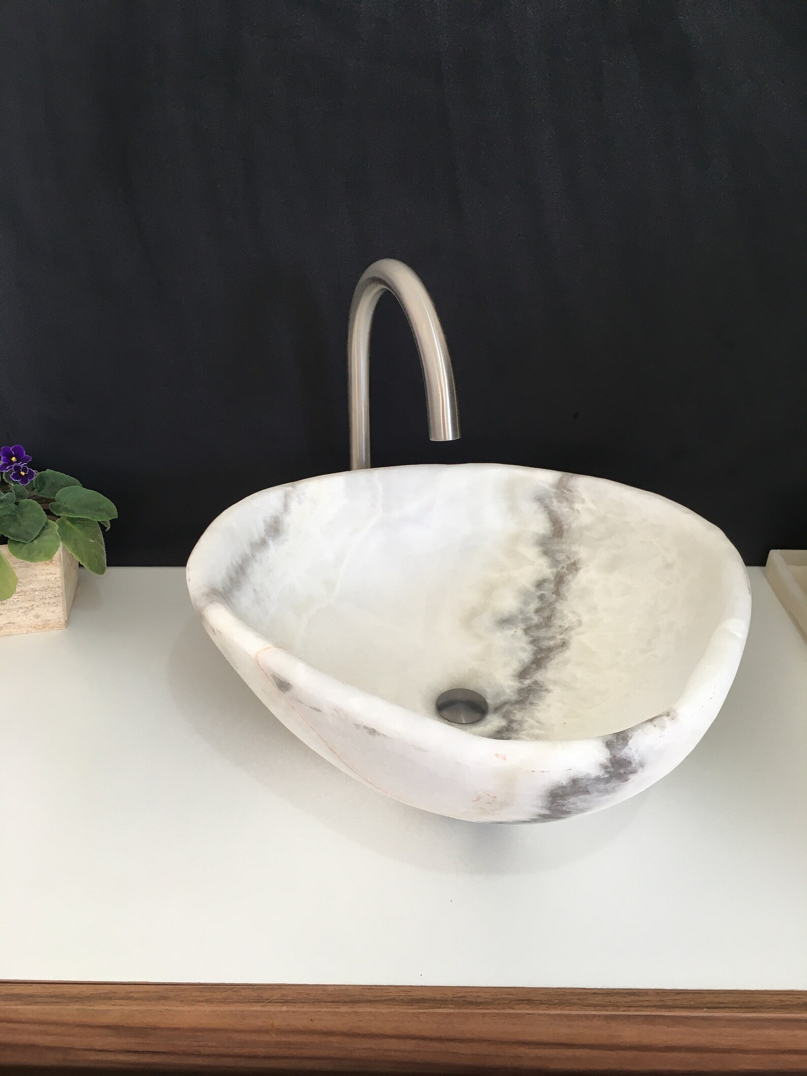 White Onyx Stone Bathroom Vessel Sink Matte Finish Bathroom Etsy
