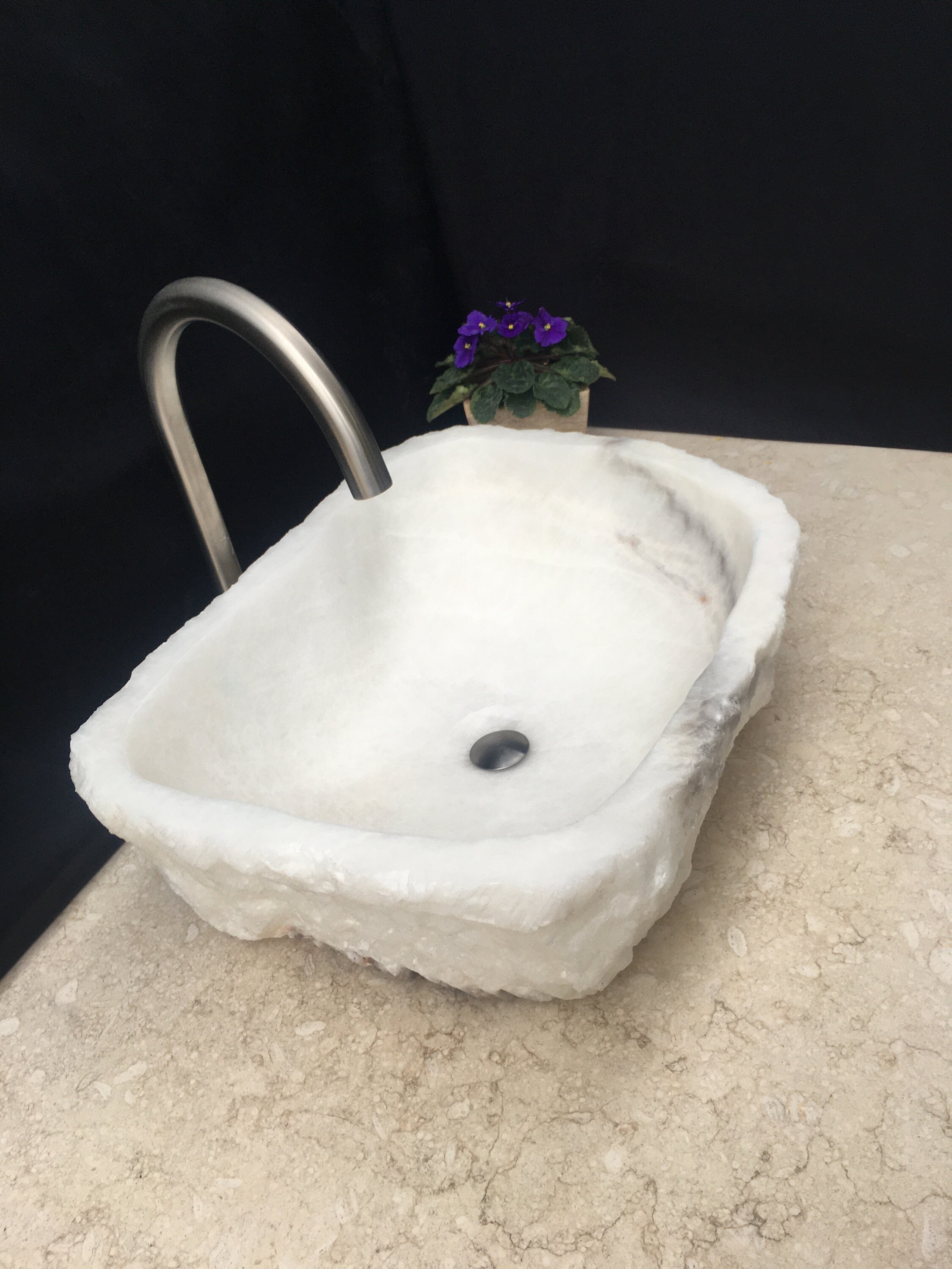 White Onyx Stone Bathroom Vessel Sink Matte Finish Bathroom Etsy
