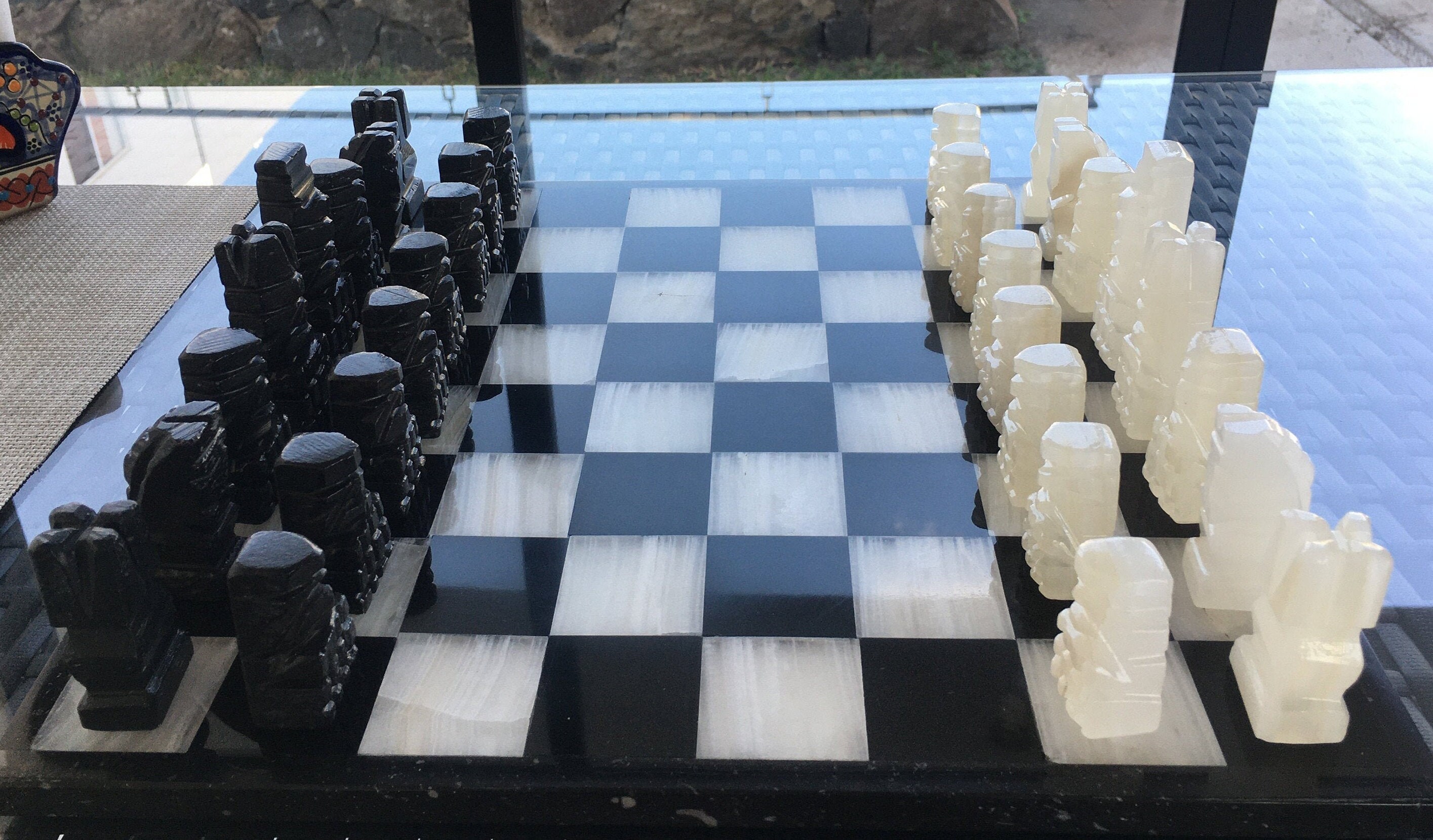 13.7 In. Aztec Handcarved Onyx/Marble Chess Board Set Maya Etsy