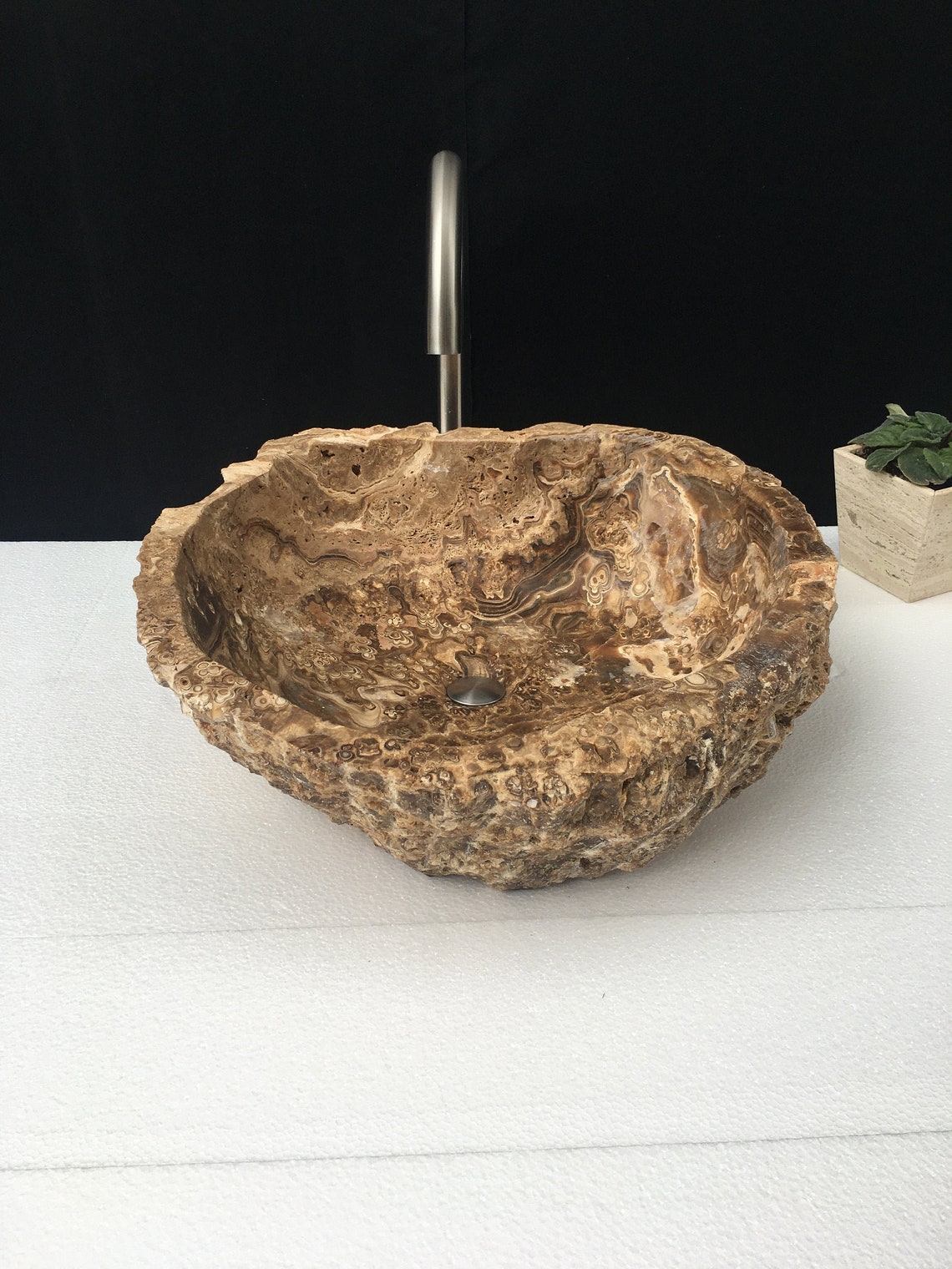 Chocolate marrón rústico ónix piedra recipiente lavabo lavabo | Etsy