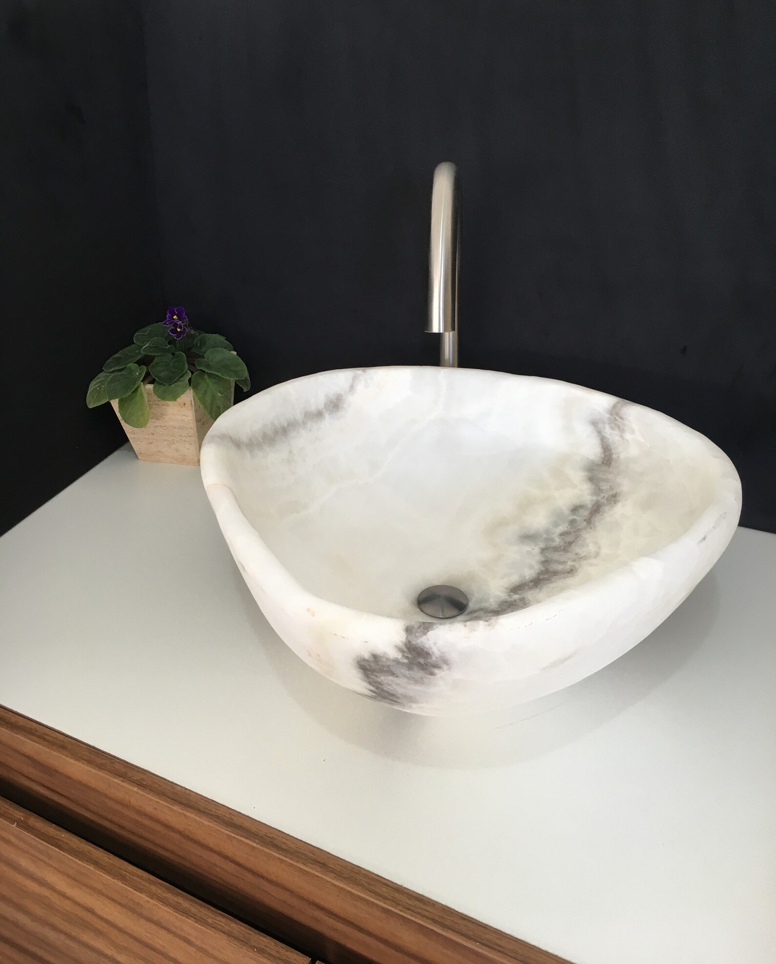 White Onyx Stone Bathroom Vessel Sink Matte Finish Bathroom Etsy