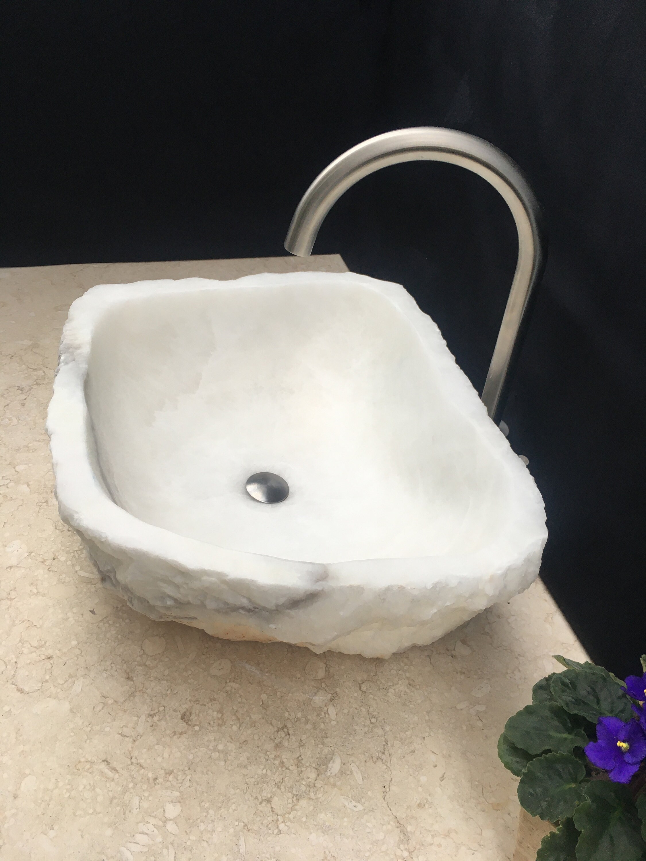 White Onyx Stone Bathroom Vessel Sink Matte Finish Bathroom Etsy