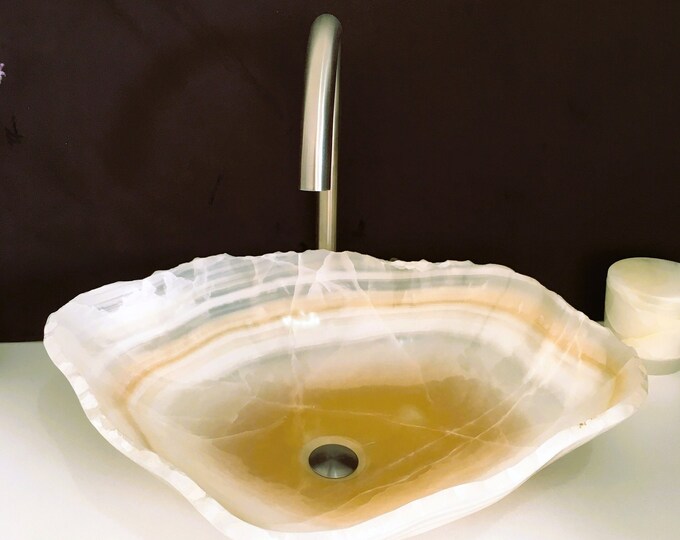 White Onyx Stone Bathroom Vessel Sink Natural Stone Sink Etsy