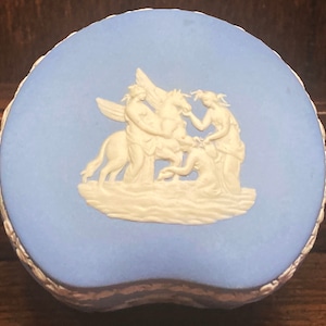 Vintage English Wedgwood Blue Jasperware Jewelry Box Trinket Box Valentine Gift Great Presentation for Engagement Ring 1960s