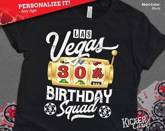 Personalized Year Las Vegas Birthday Squad Shirt - Funny Vegas Slot Machine Birthday - Unique Gift for Milestone Vegas Trip Birthday
