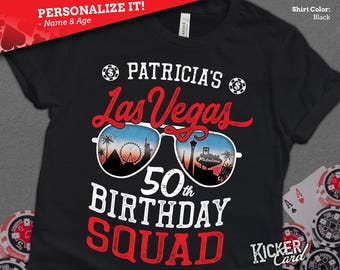 Personalized Vegas Birthday Squad Shirt – Las Vegas Skyline Sunglasses